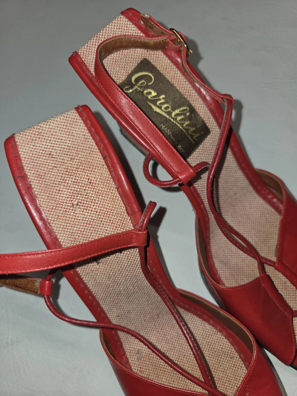 Red Women's Open-Toe Slingback Wedge Sandals Vintage 60s